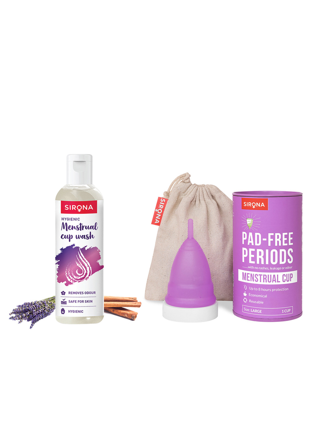 Sirona Set of Menstrual Cup Wash - 100 ml & Reusable Menstrual Cup - Large