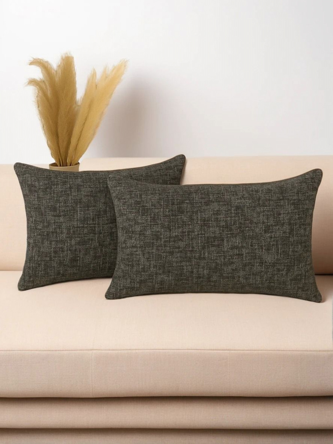 STITCHNEST Set of 2 Grey Chenille Rectangle Cushion Cover