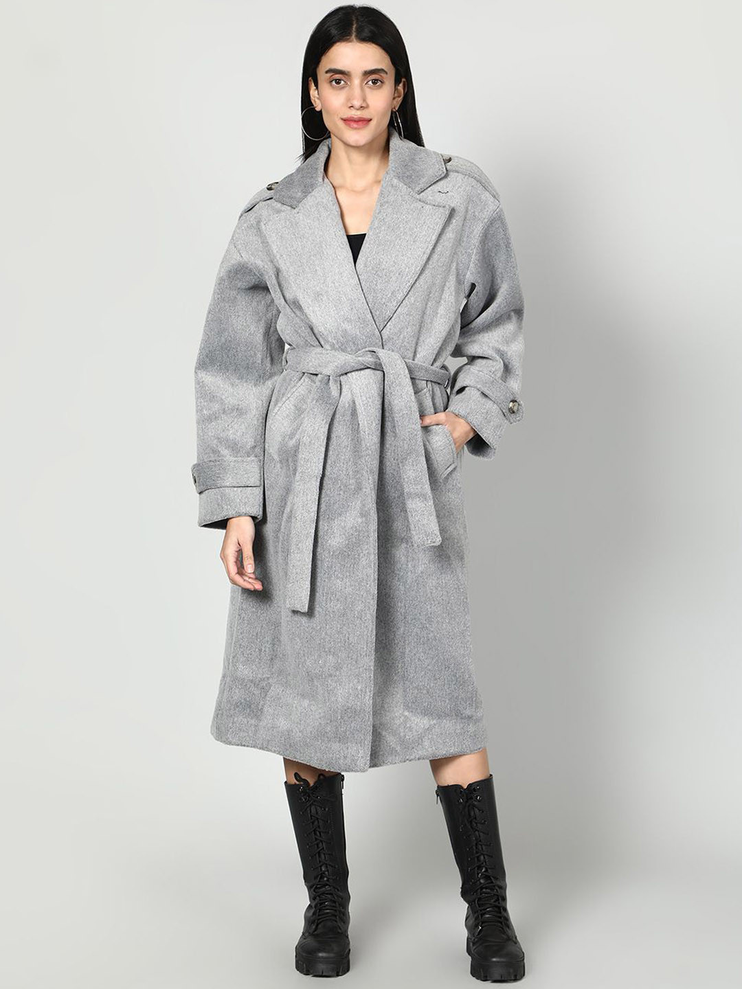 Fashion Gaiia Notched Lapel Collar Front Open Overcoat