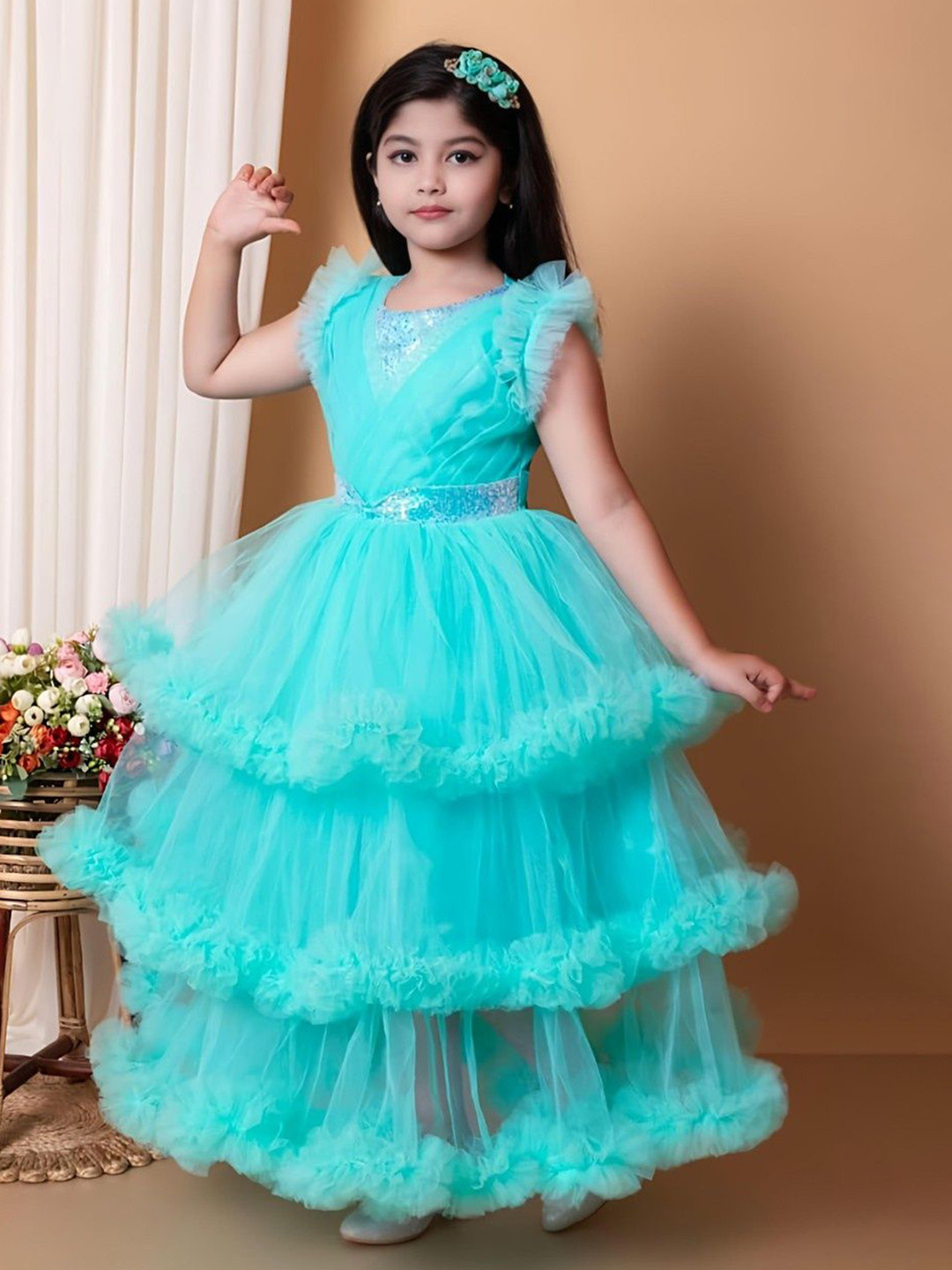 Jhilik Garments Net Fit & Flare Maxi Dress
