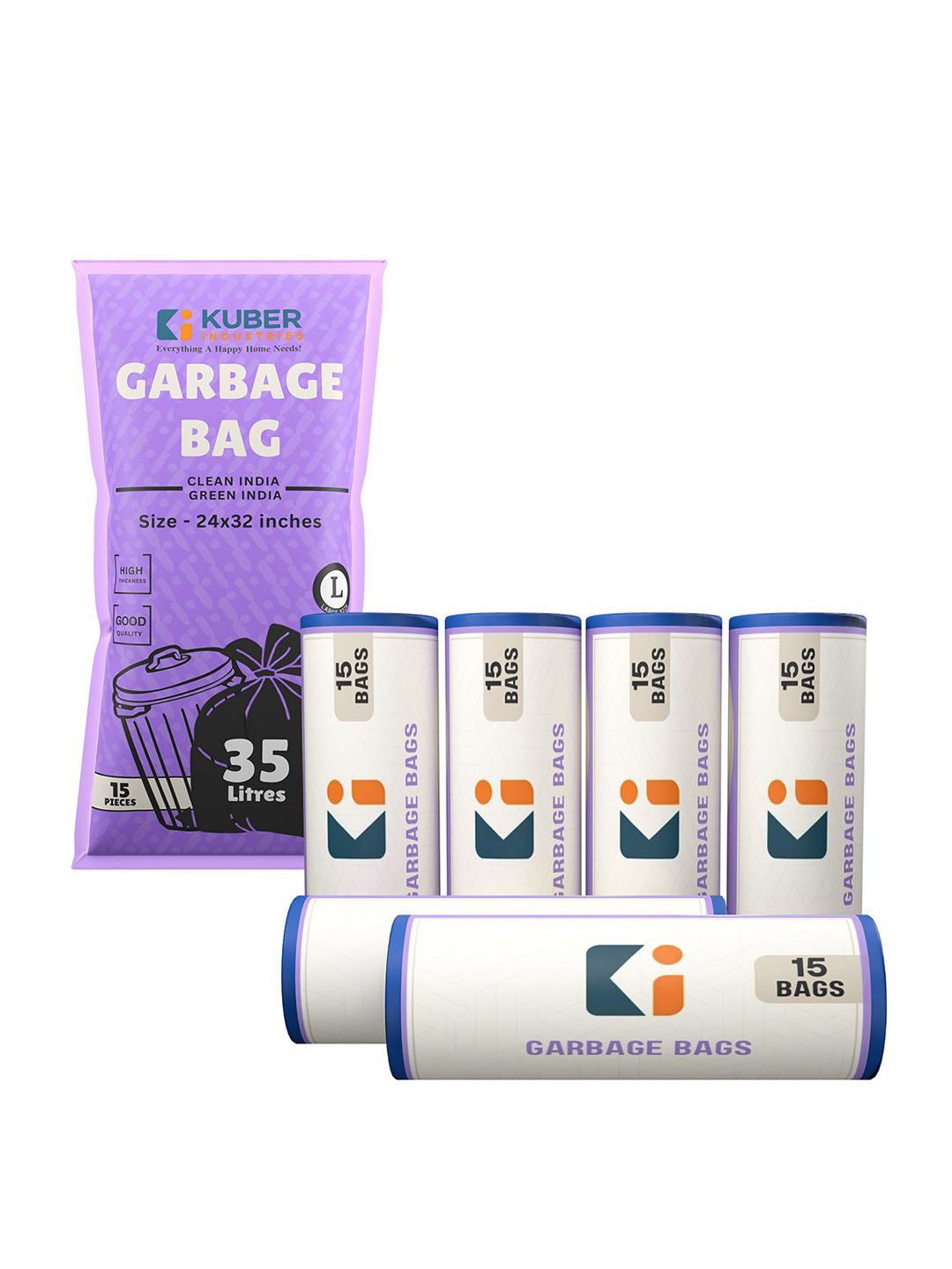 Kuber Industries 90-PCS Green Premium Garbage Bags For Dustbin