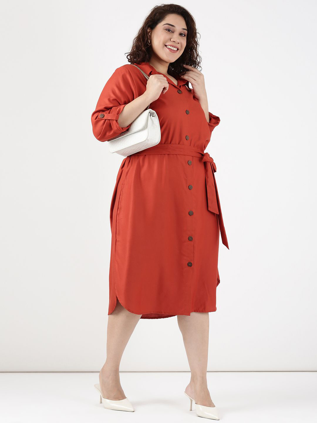 The Pink Moon Rust Tie-up Shirt Dress