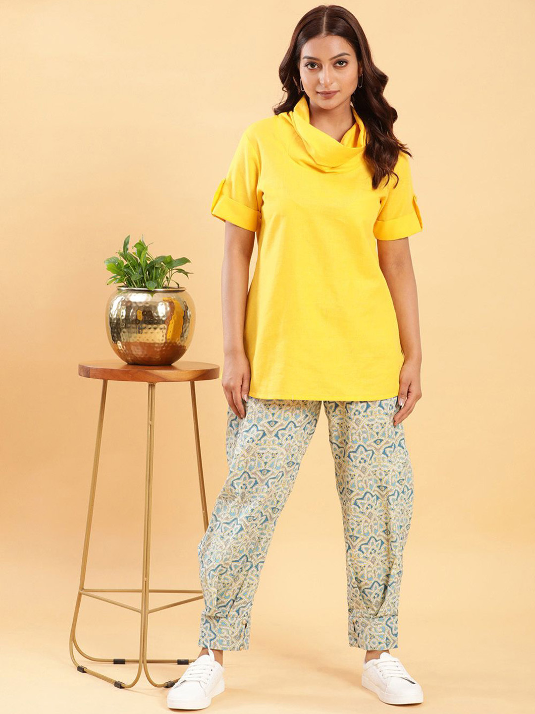 BohoJazz Printed Cowl Neck Top With Moroccan Print Afghani Pants Co-Ords