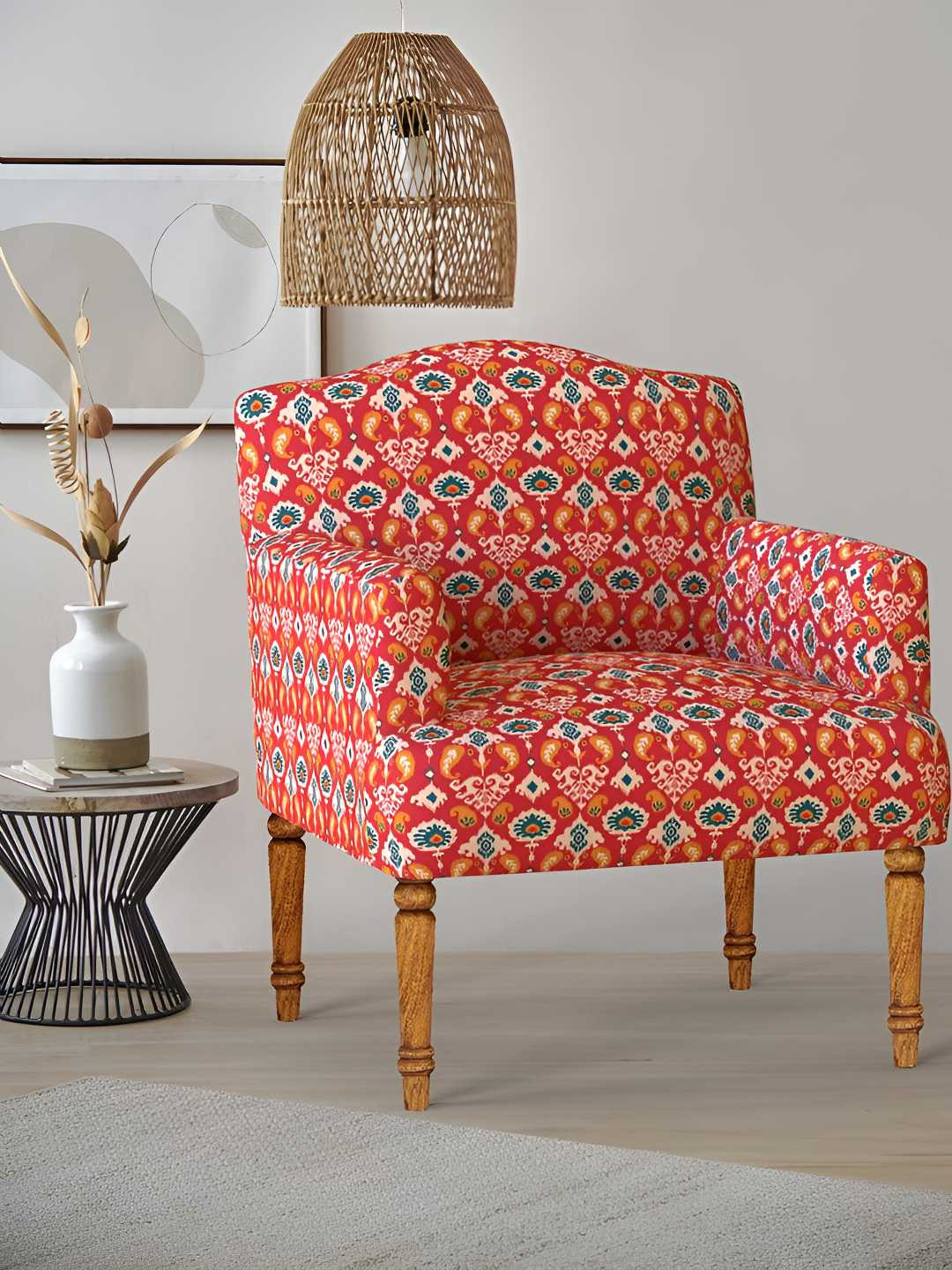 Chumbak Red Printed Nawaab Arm Chair