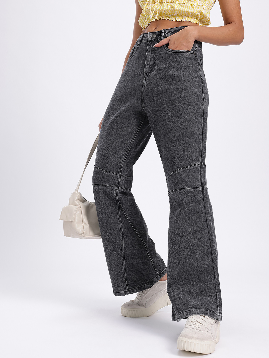 glitchez Women Stitches Paneled Bootcut Flare Jeans