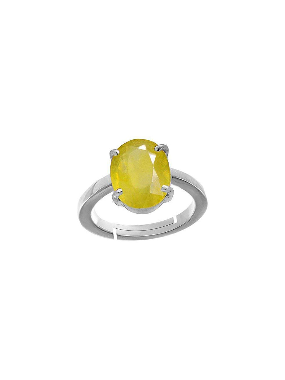 RRVGEM 6.25 Ratti Unheated Untreated Synthetic Yellow Sapphire Pukhraj Silver Plated Ring