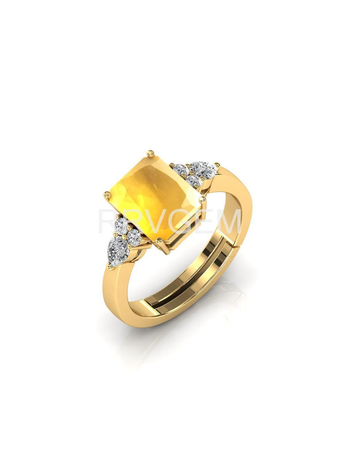 RRVGEM 7.25 KT Yellow Sapphire Pukhraj Ring Gold Plated Adjustable Ring