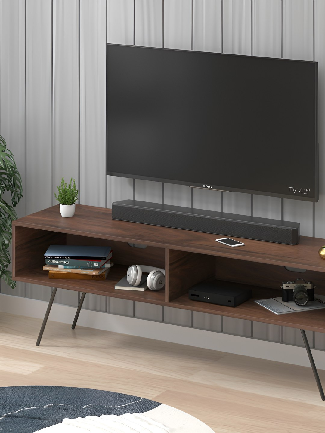 bluewud Averyl Brown & Black Wooden TV Entertainment Unit