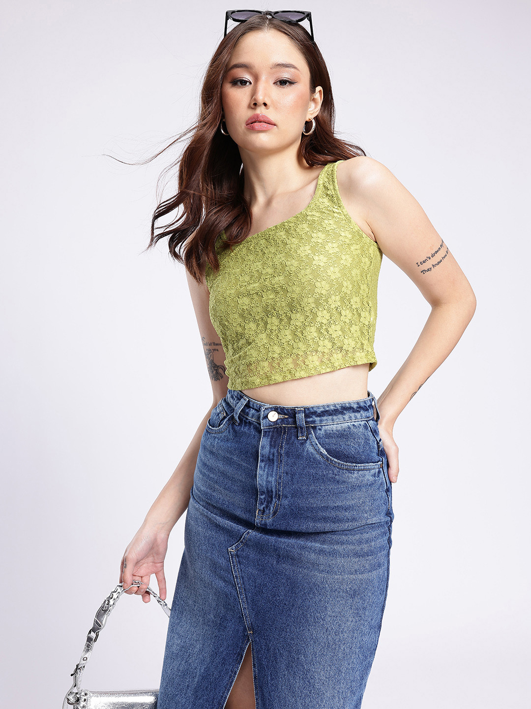 glitchez Lace Fitted Crop Top
