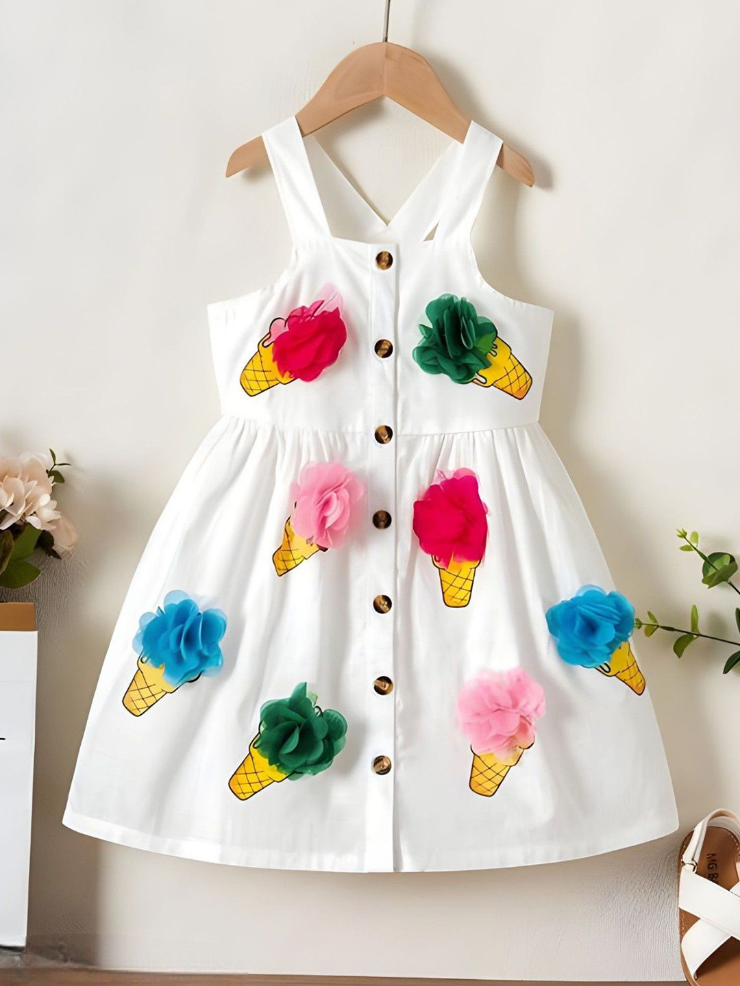 JIYAN FASHION WORLD Girls Applique Detailed Cotton Fit & Flare Dress