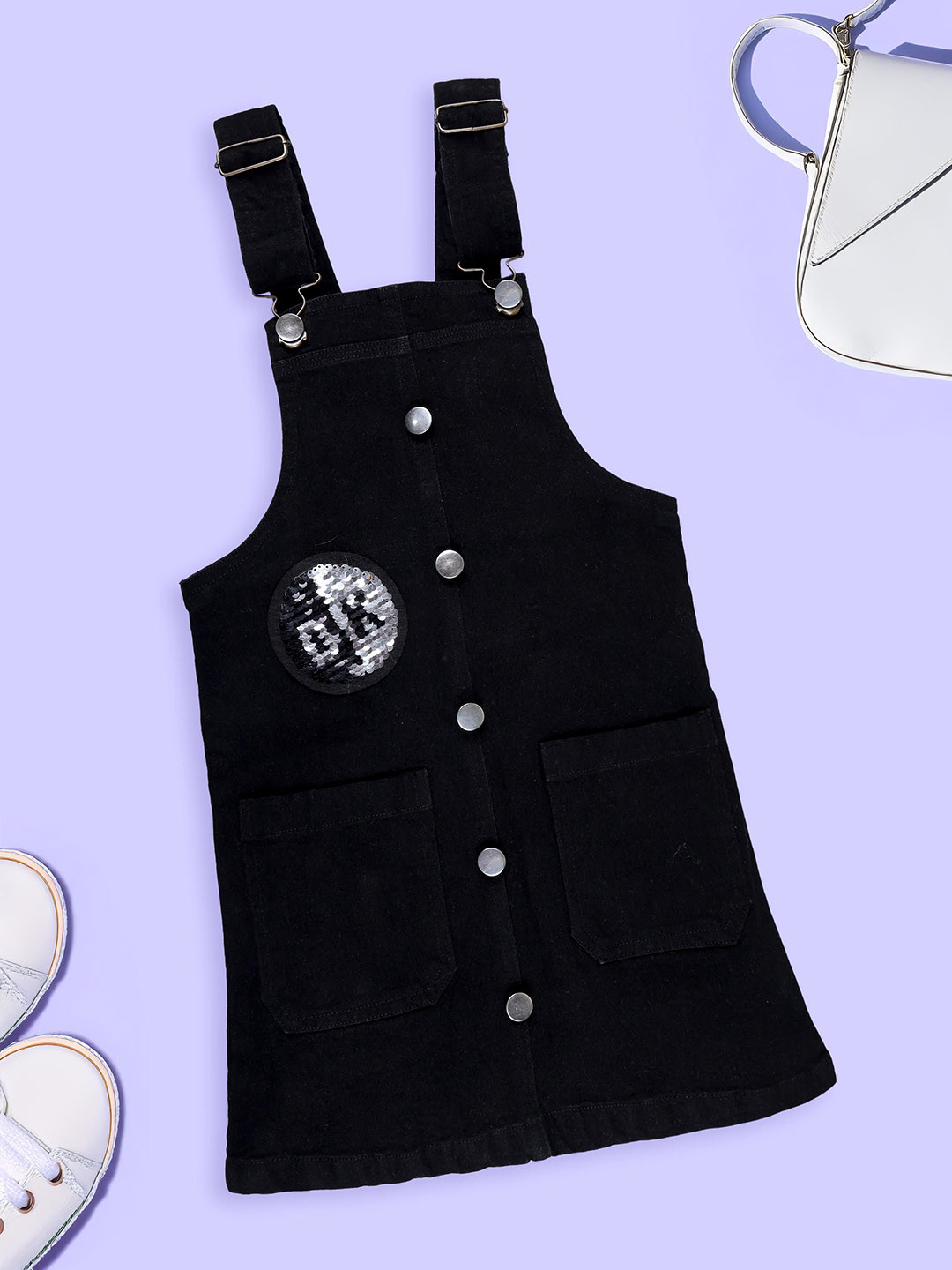 KiddoPanti Girls Embellished Denim Dungaree