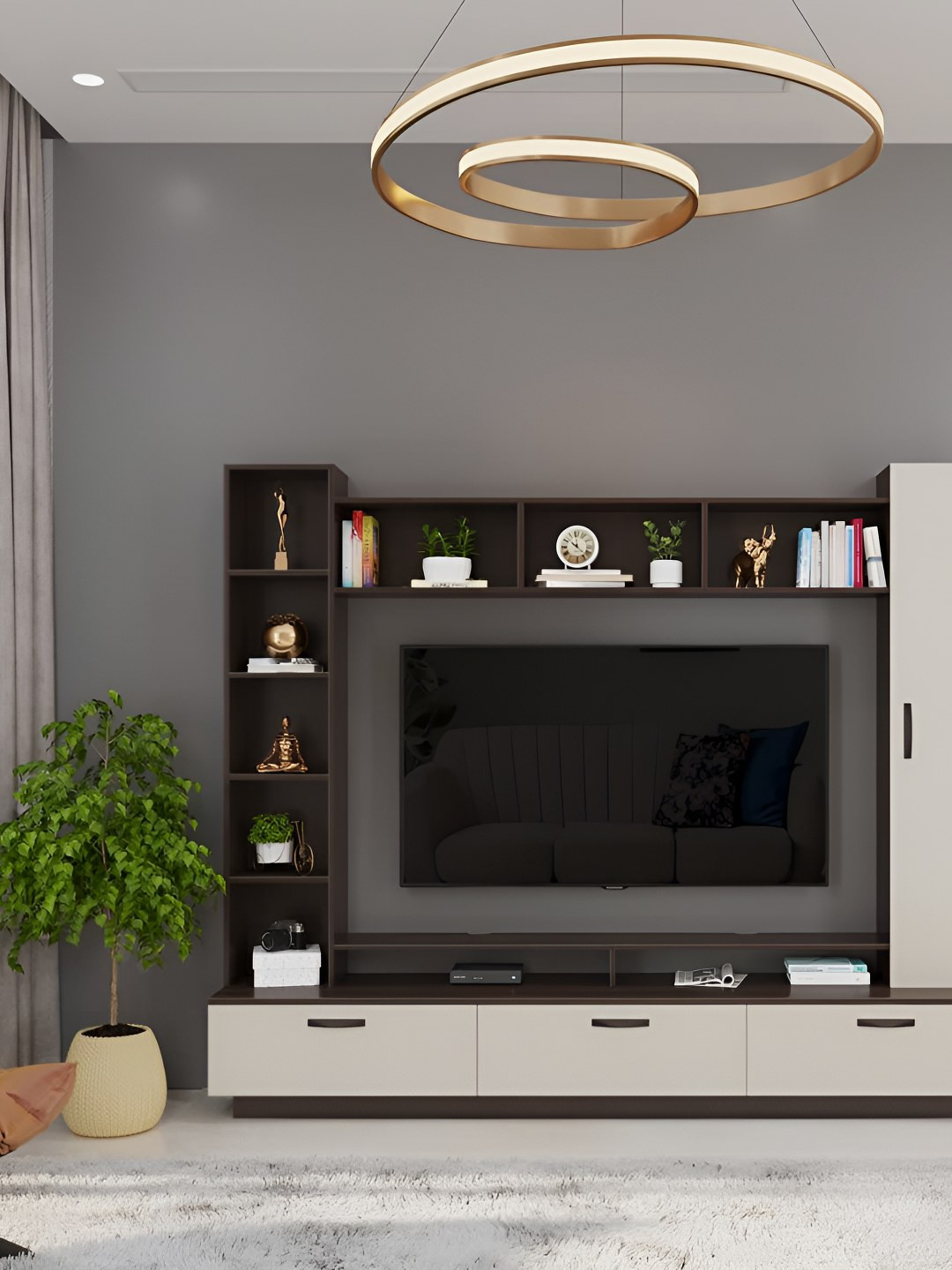 bluewud Fenily Brown Wooden TV Entertainment Unit With Cabinets