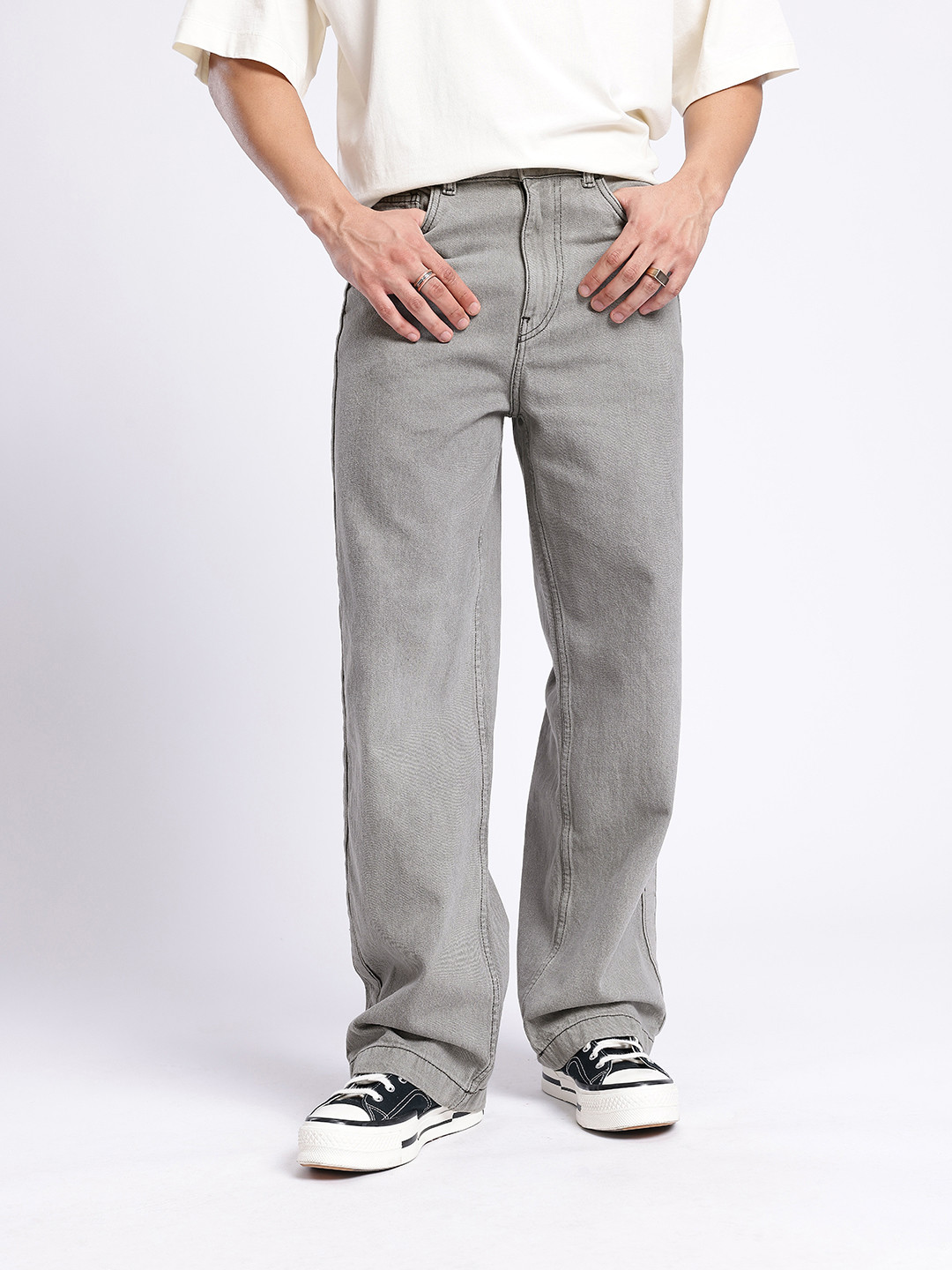 glitchez Men Wide Leg Jeans With Side Stripe