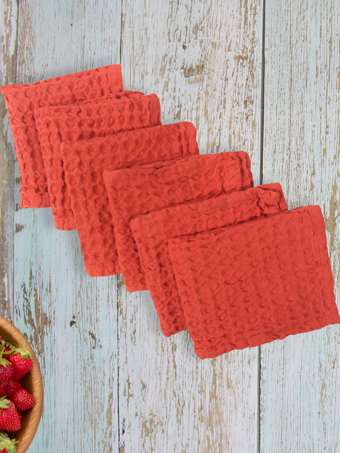 Cotton Candy Set of 6 Red Pure Cotton Waffle Table Napkins
