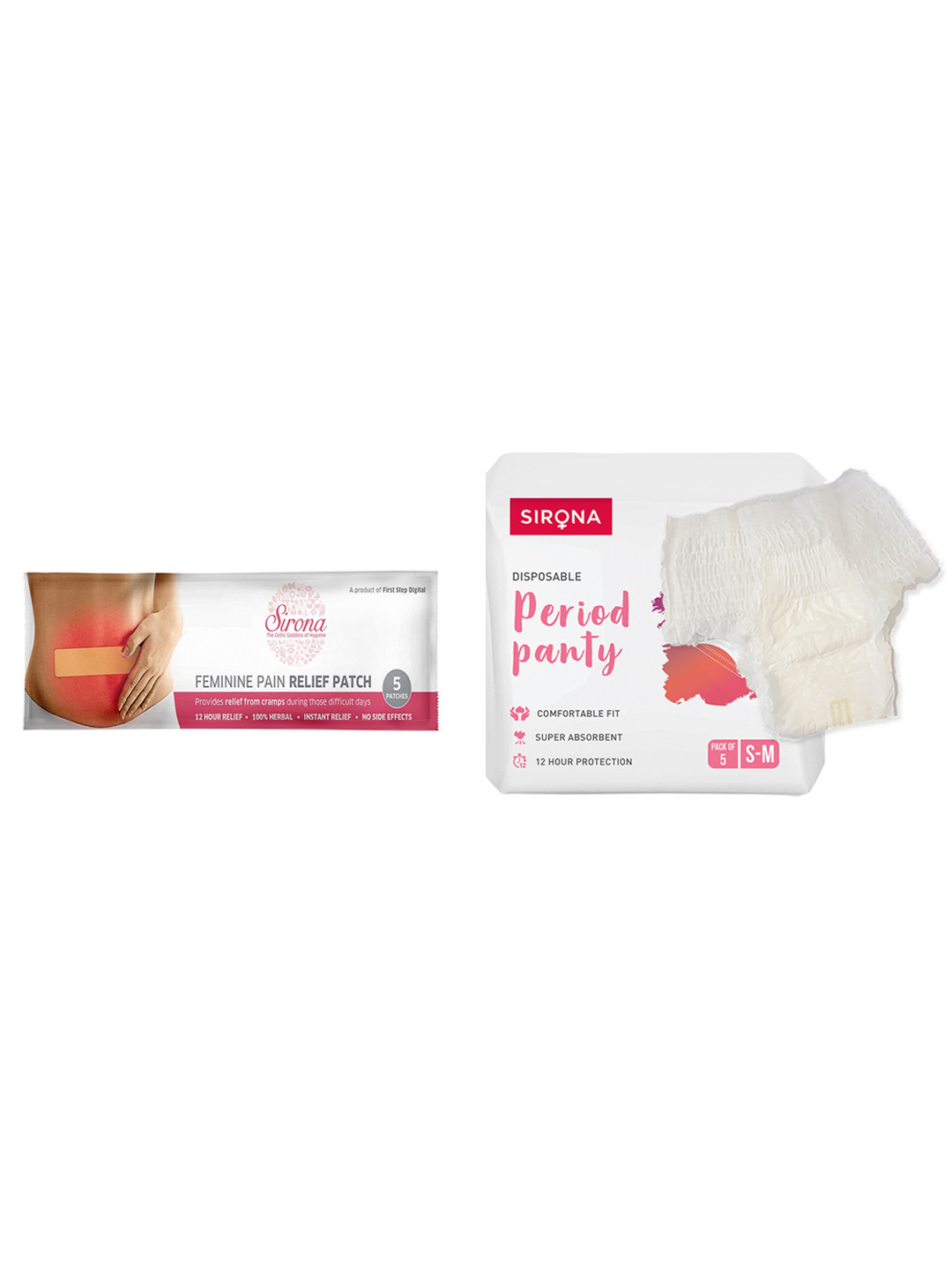 Sirona Set of Disposable Period Panty S-M - 5-Pcs & Feminine Pain Relief Patches - 5-Pcs