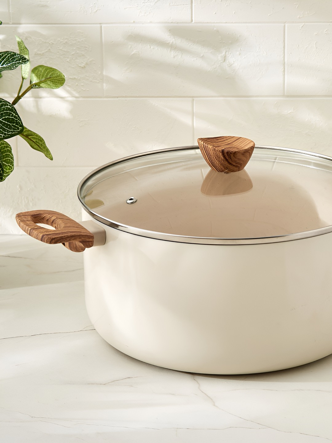 Home Centre Cream-Coloured Easy to Clean Aluminium Cooking Handi