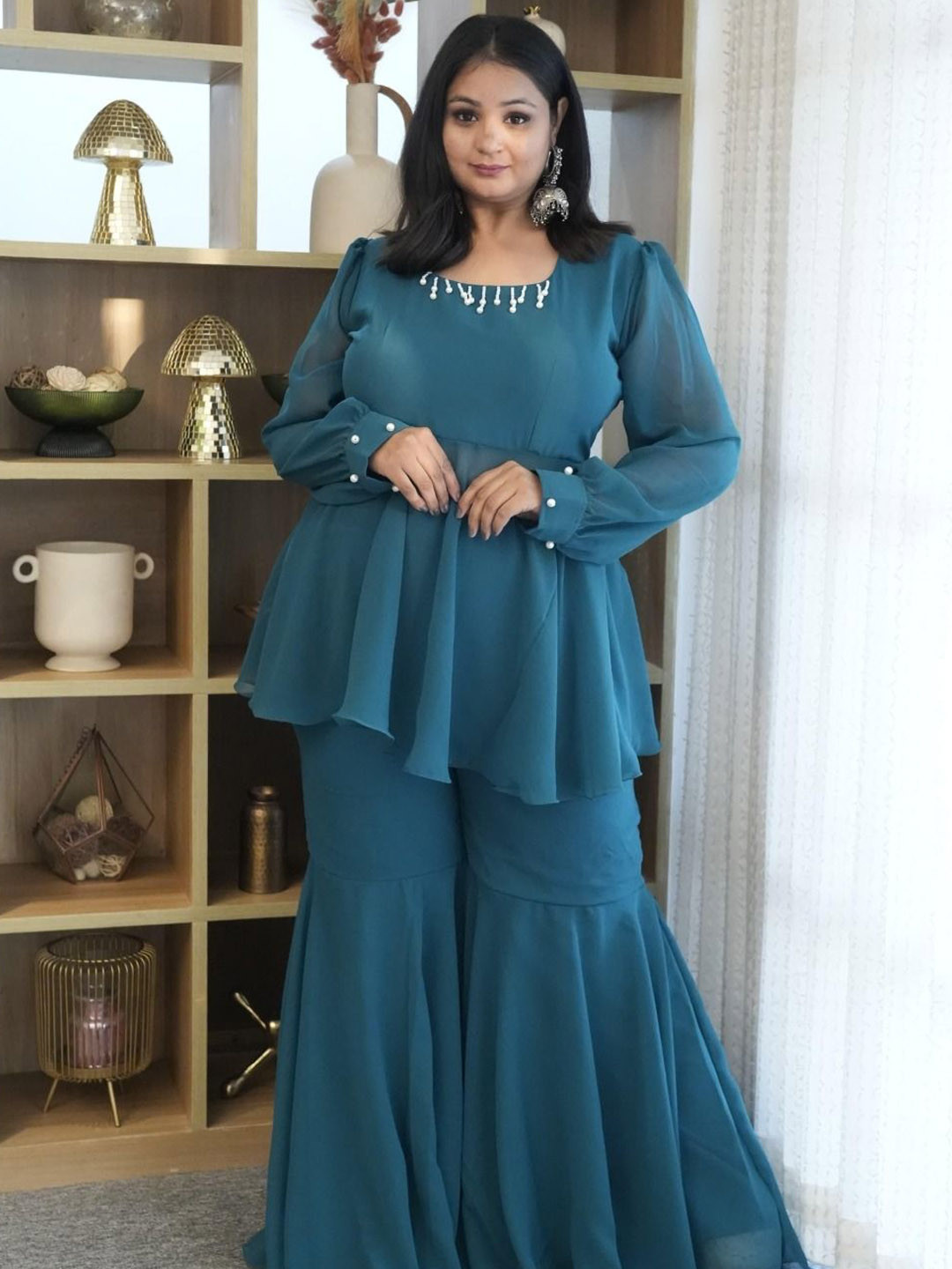 Swadeshi Shringaar Ocean Breeze Georgette Sharara Set