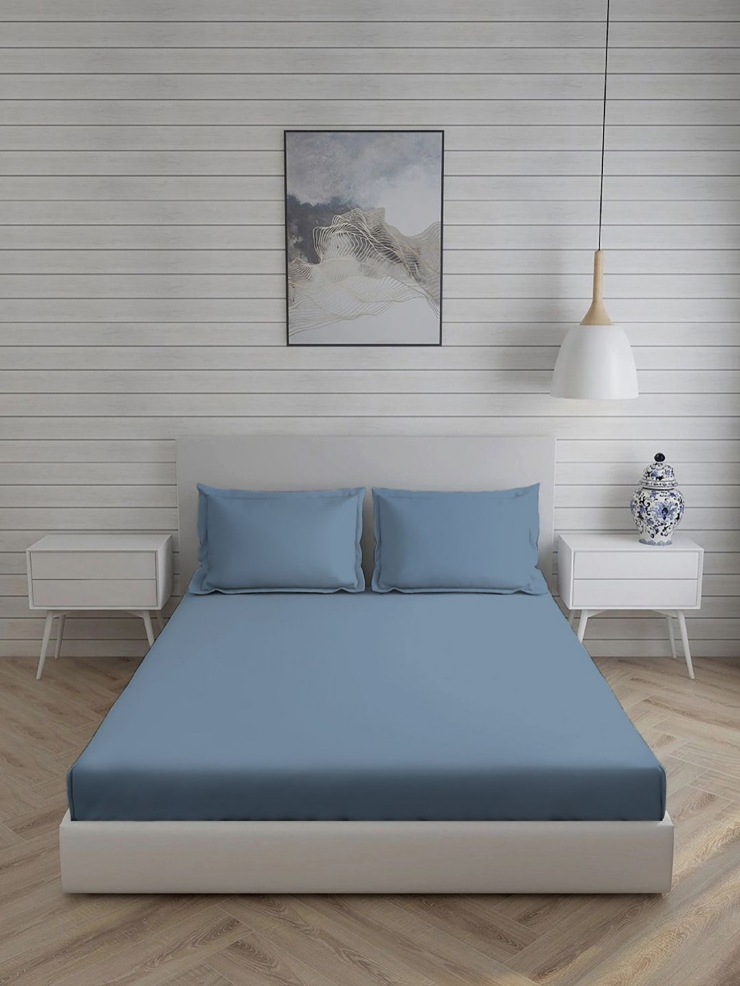 Living scapes by Pantaloons Blue Cotton Breathable 220 TC Single Fine Bedsheet with 2 Pillow Covers-72 x 78 inches