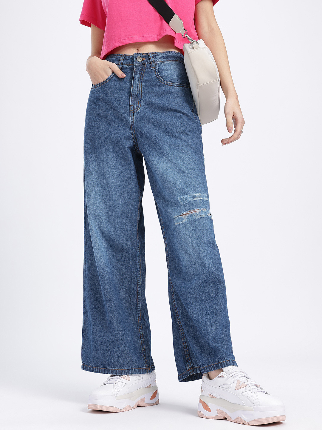 glitchez Women Ripped Rebel Baggy Wide Leg Jeans