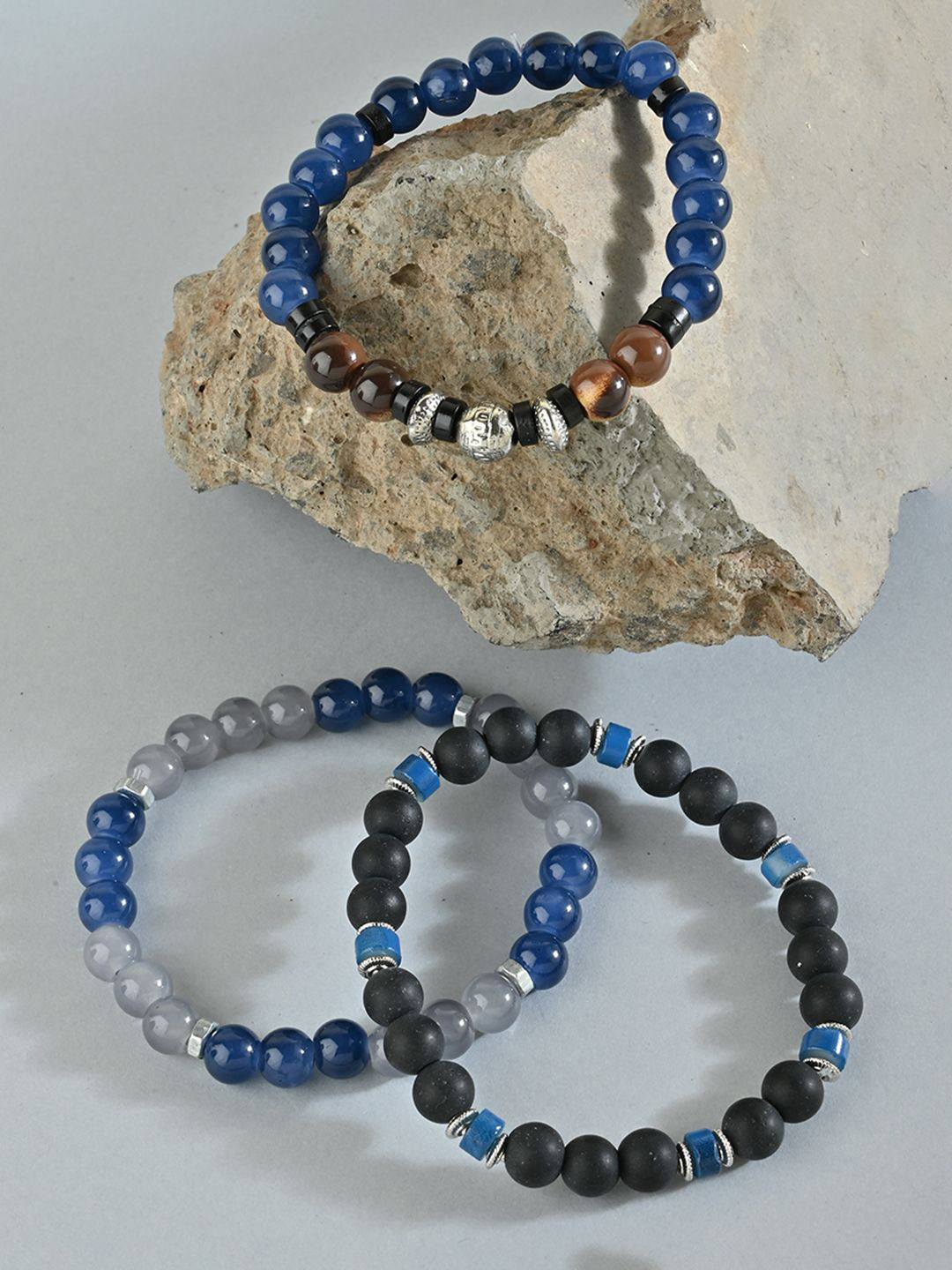 The Bro Code Men Set Of 3 Silver-Plated Artificial Beads Beaded Bracelet