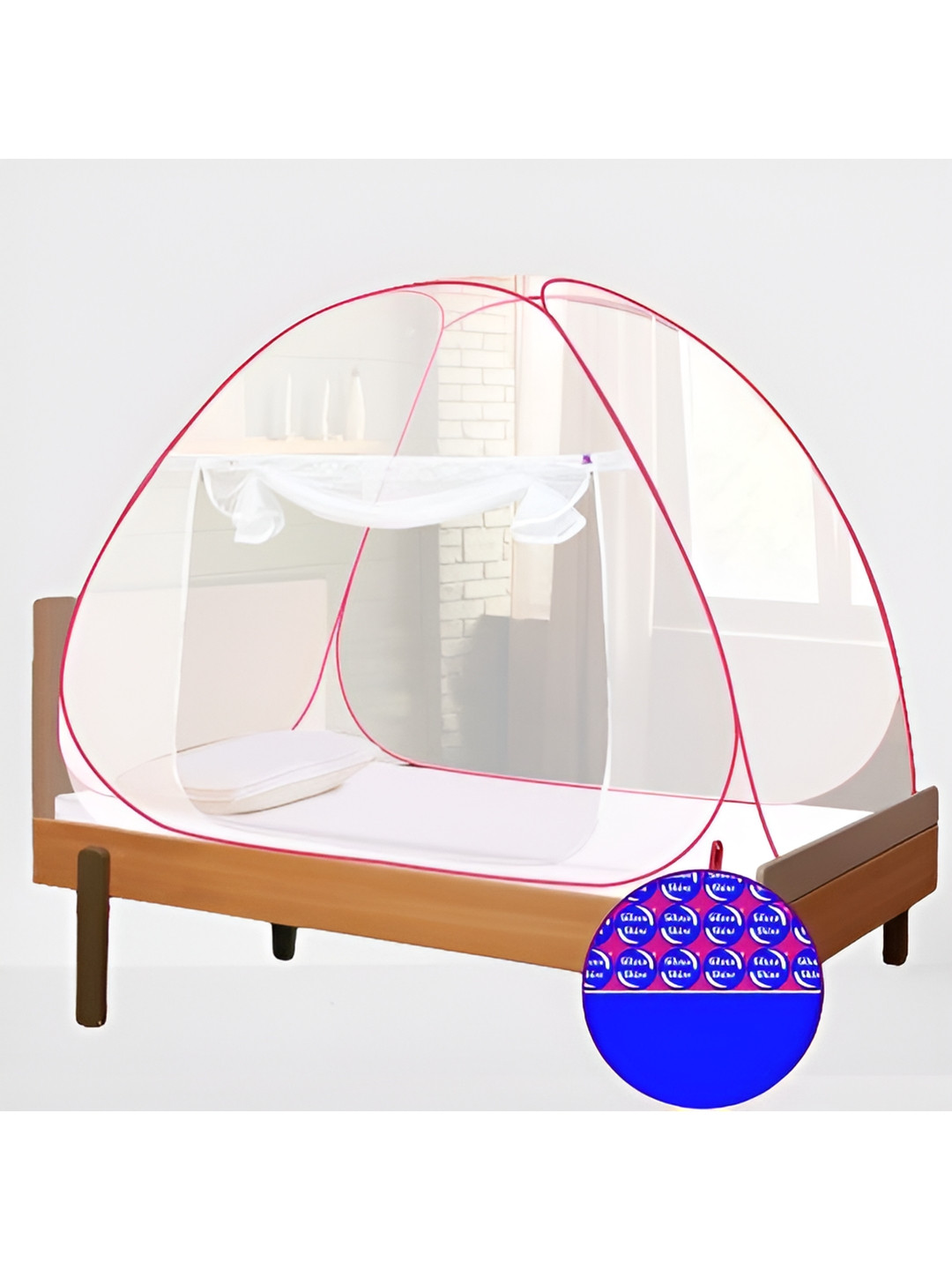 Silver Shine Red Polyester Single Mosquito Nets