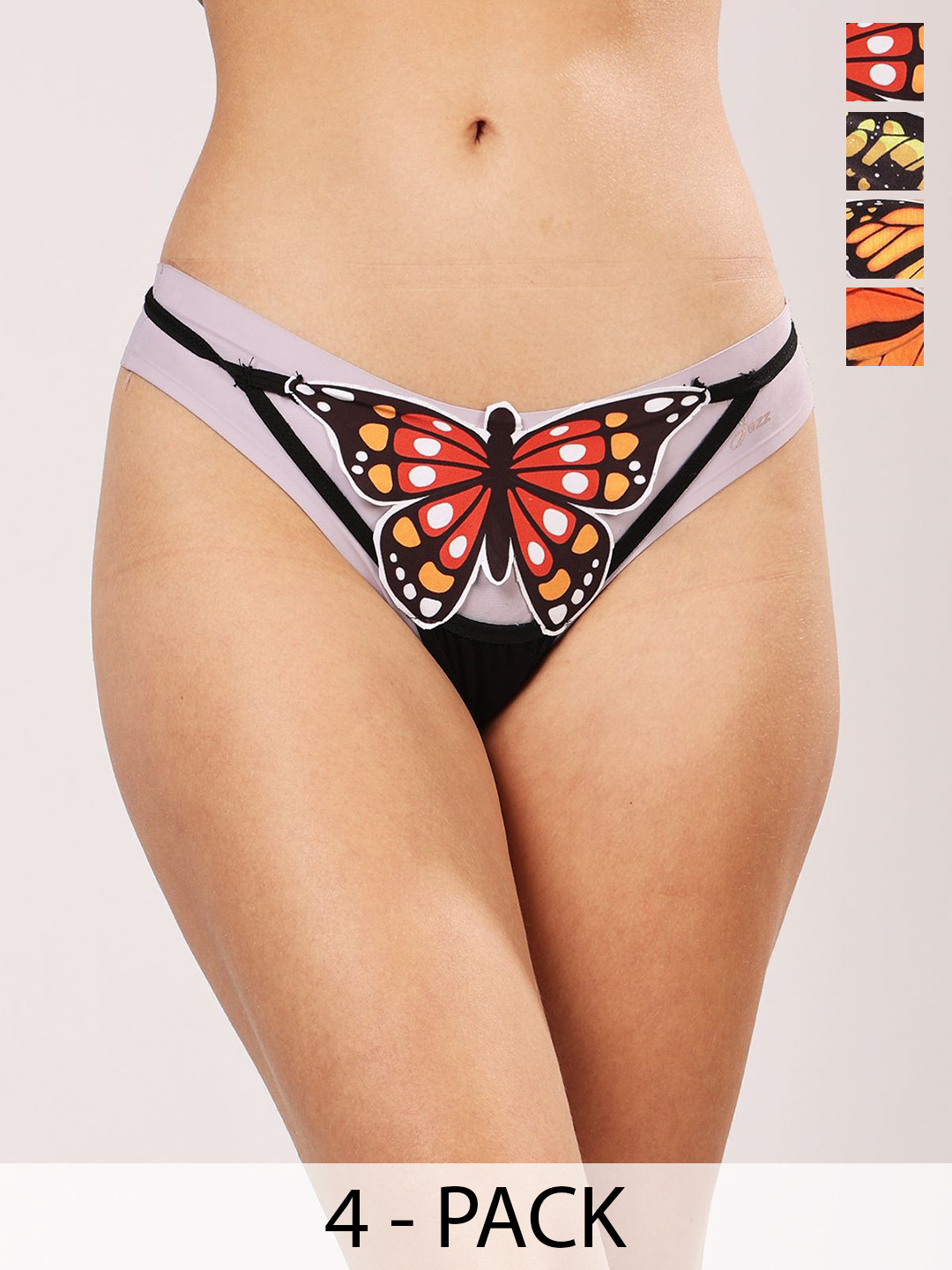 Lola Dola Pack Of 4 Printed Appliqued Mid-Rise G-String Thong Briefs EBString-068