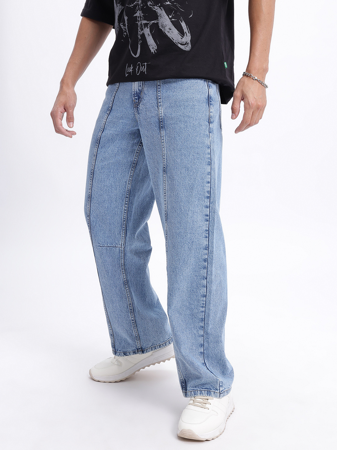 glitchez Men Baggy Panel Drip Faded Jeans