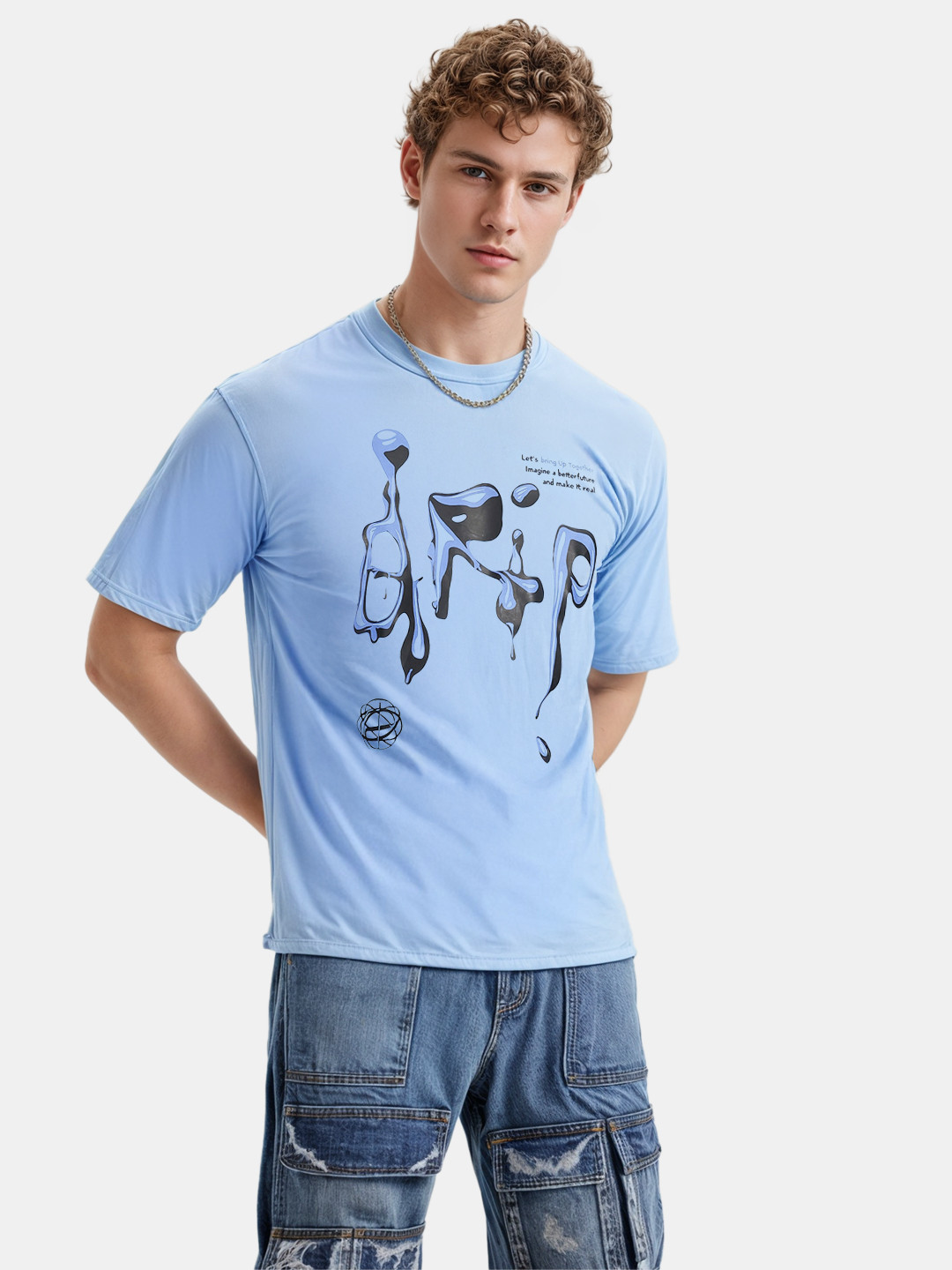 glitchez Typography Wave Printed Oversized Fit T-Shirt