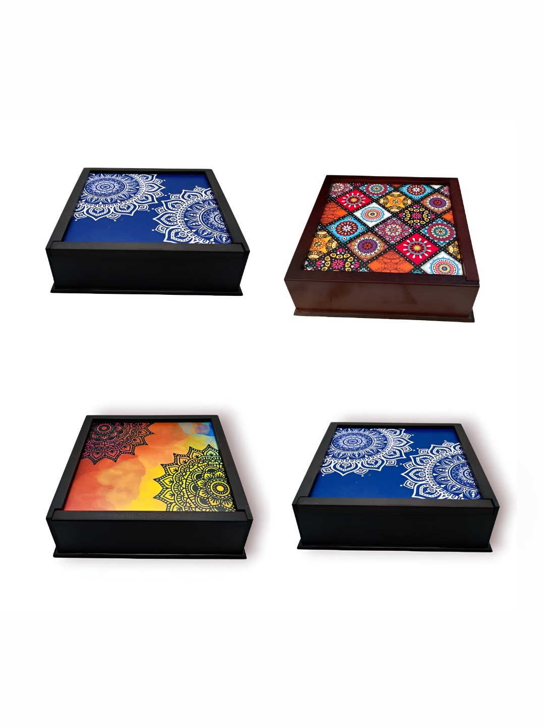 Angira Handicrafts Ahs-Db055 Brown Ethnic Motifs Wood Easy To Clean 4 Piece Flip Top Canister