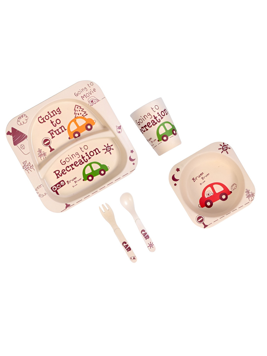 Polka Tots Toddlers & Babies Beige Typography Bamboo Fiber 5 Piece Dinner Set