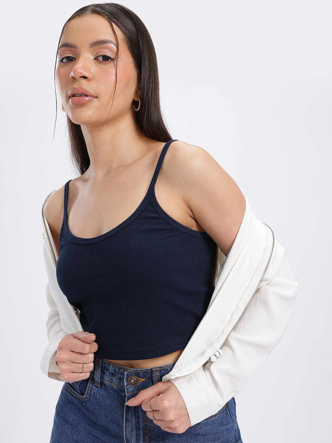 glitchez Rib Knits Sleeveless Crop Top