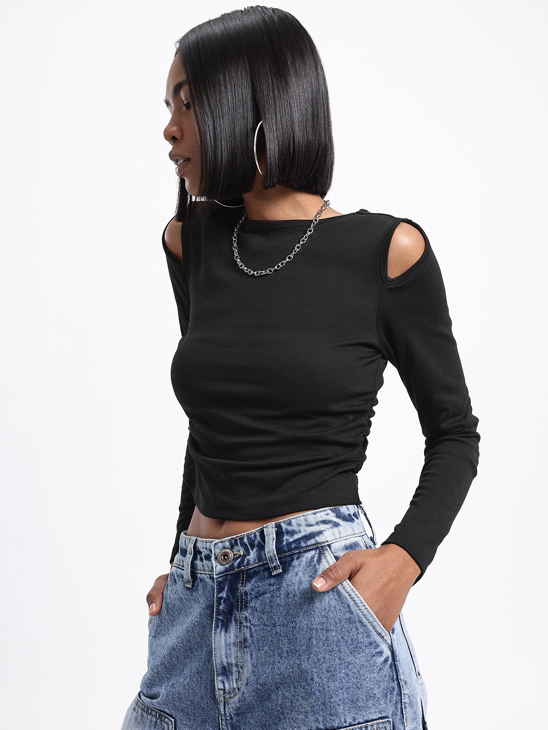 glitchez Ruching Cut-Out Detail Fitted Crop Top