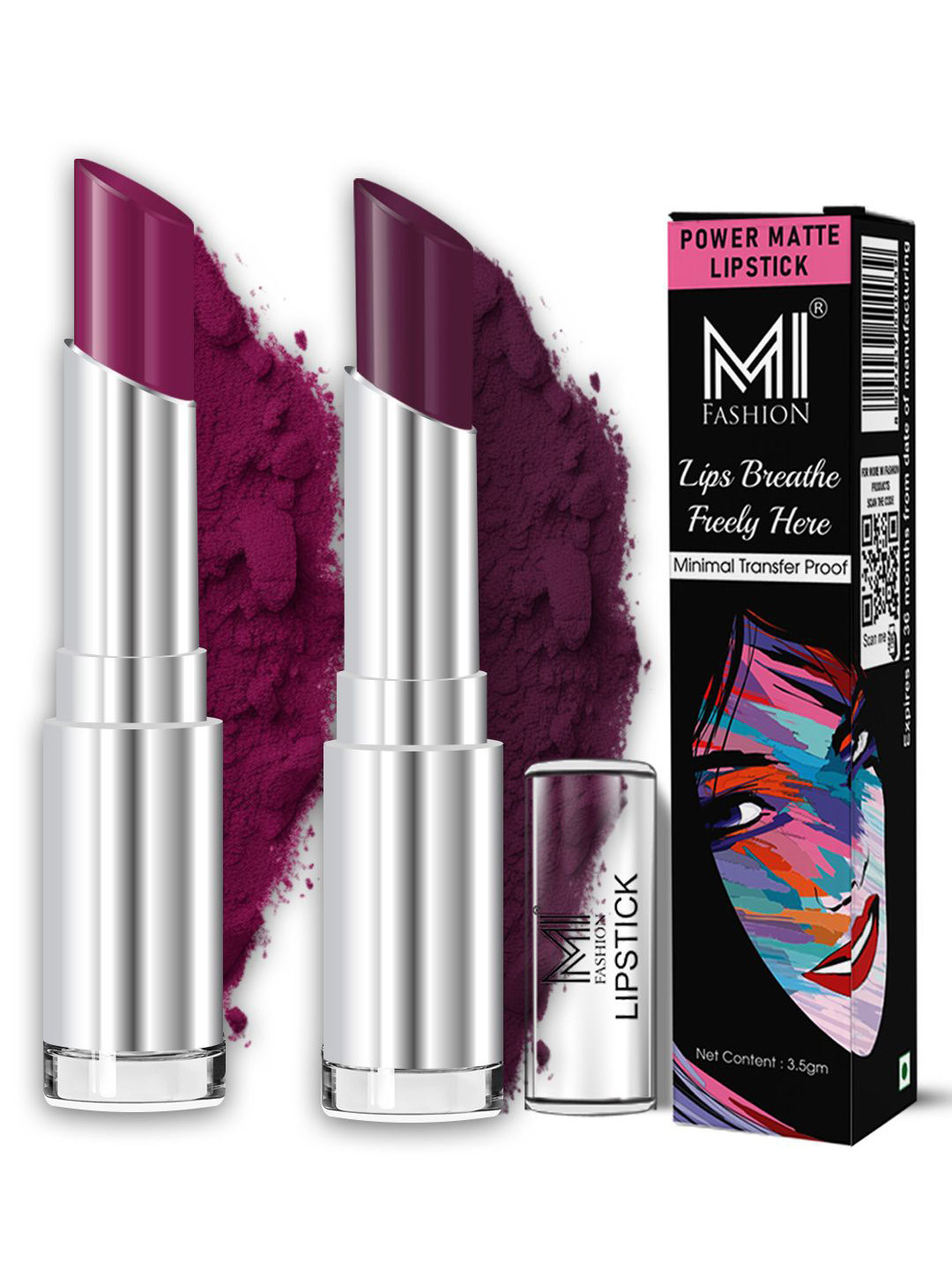MI FASHION Set Of 2 Super Matte Waterproof Lipstick 3.5 g Each - Palatinate Purple & Wine