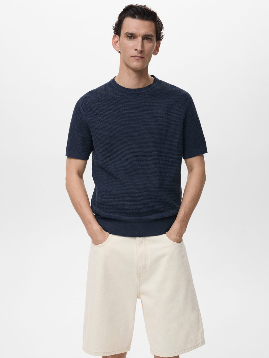 MANGO MAN Openwork Knitted Pure Cotton T-shirt