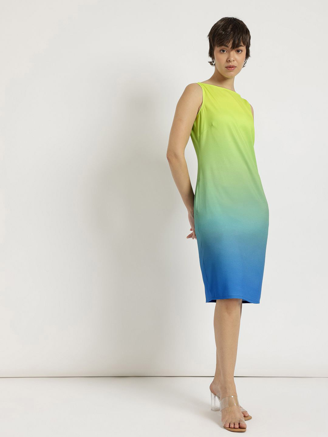 FableStreet Acid Green Ombre Shift Women Dress