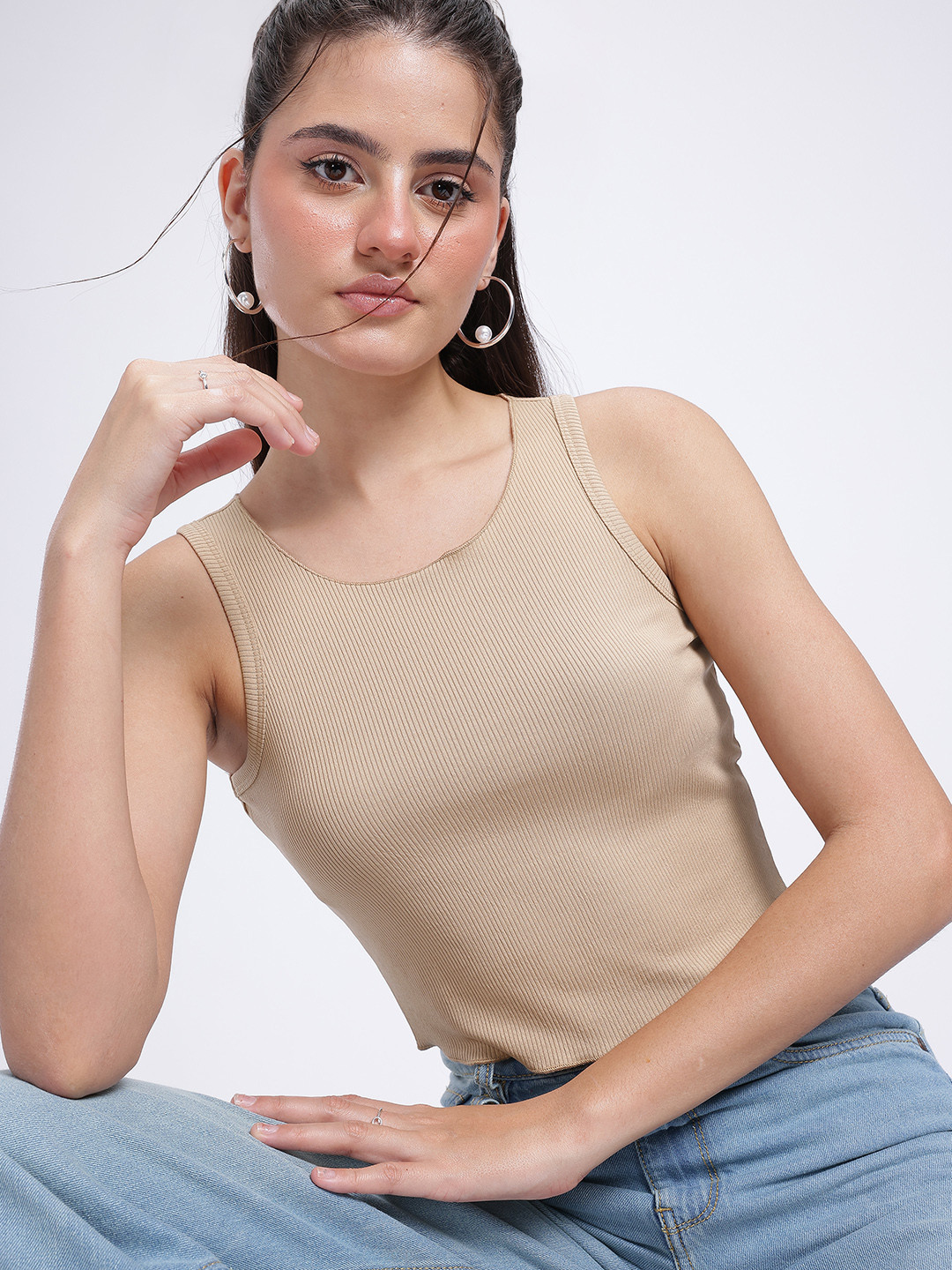 glitchez Ribbed Chic Fitted Crop Top
