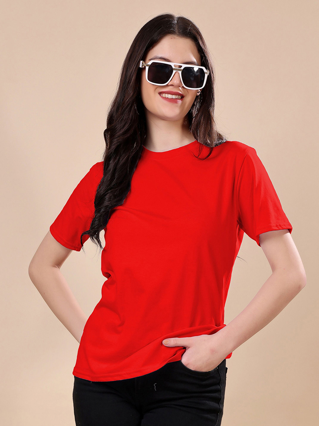 TQH Round Neck Regular Fit Red T-shirt