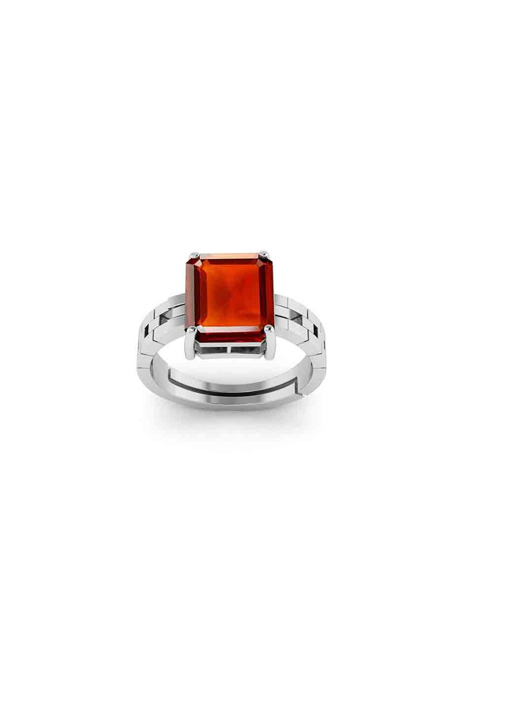 RRVGEM 3 KT Silver Plated Gomed Stone Adjustable Finger Ring