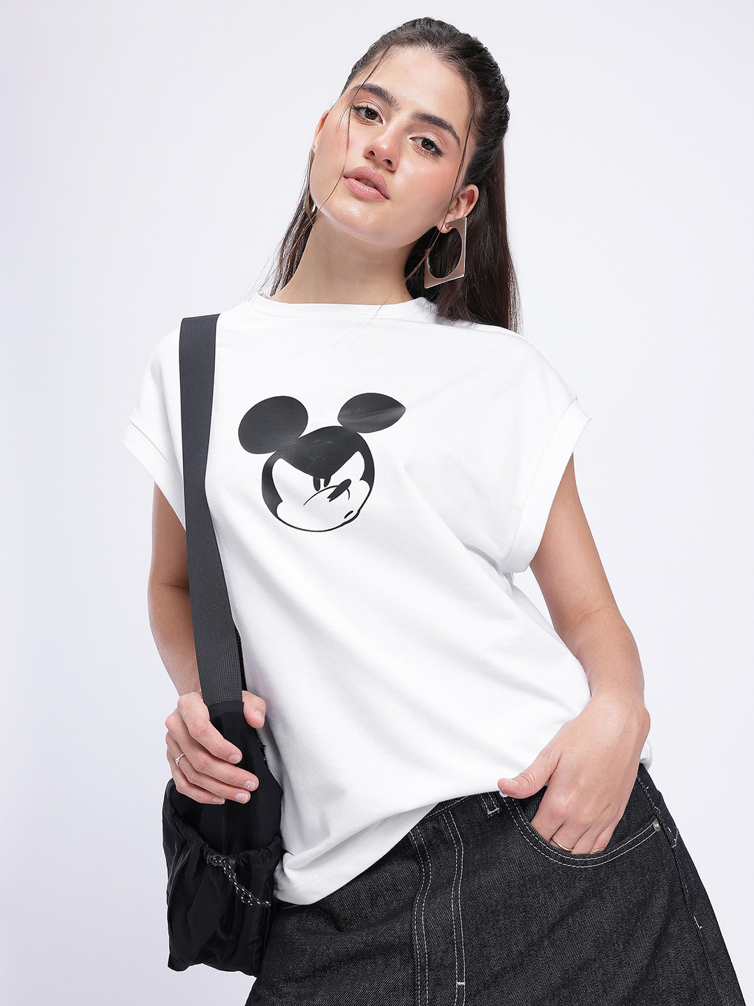 Disney by Glitchez Disney Mickey Magic Printed Drop-Shoulder Sleeves Oversized T-shirt