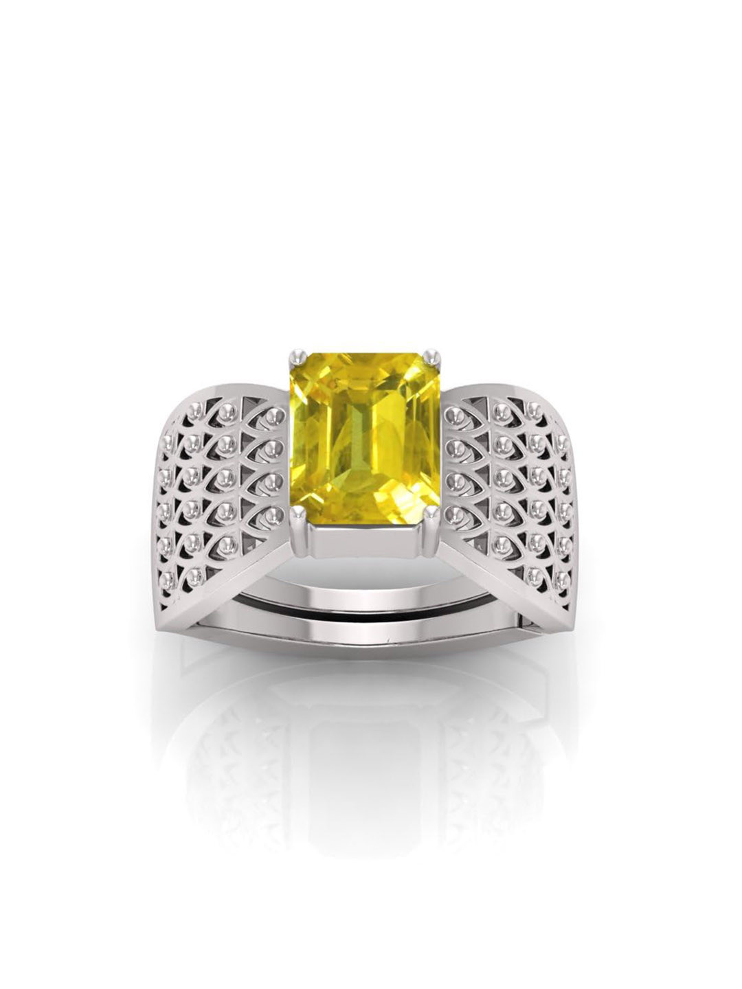 RRVGEM Silver Plated 10.25 KT Yellow Sapphire Astrological Ring
