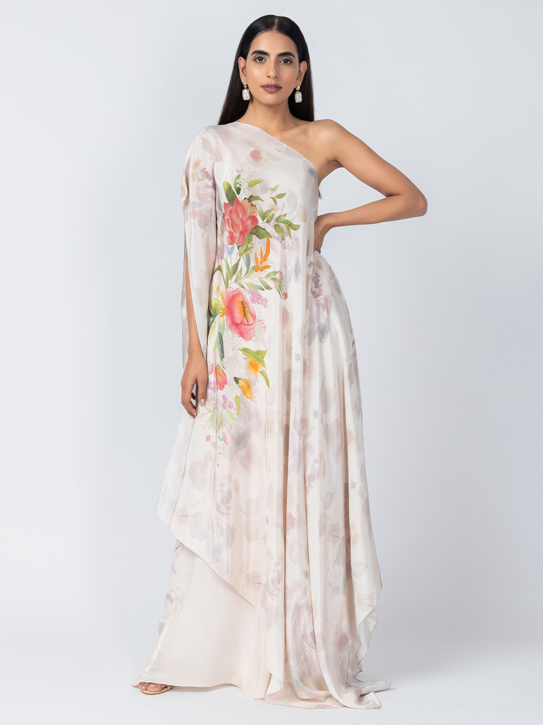 Label Naariti Afreen Women Floral Print One Shoulder Maxi Dress