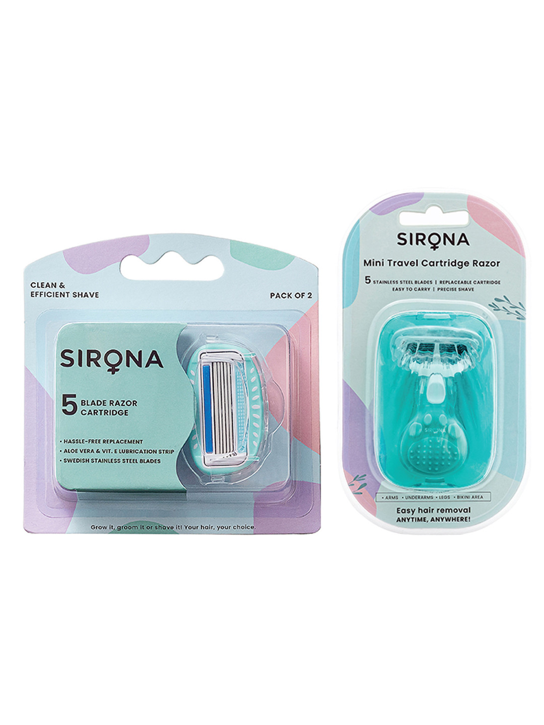 Sirona Set of 5-Blade Mini Travel Cartridge Razor & 2 Hair Removal Razor Blades
