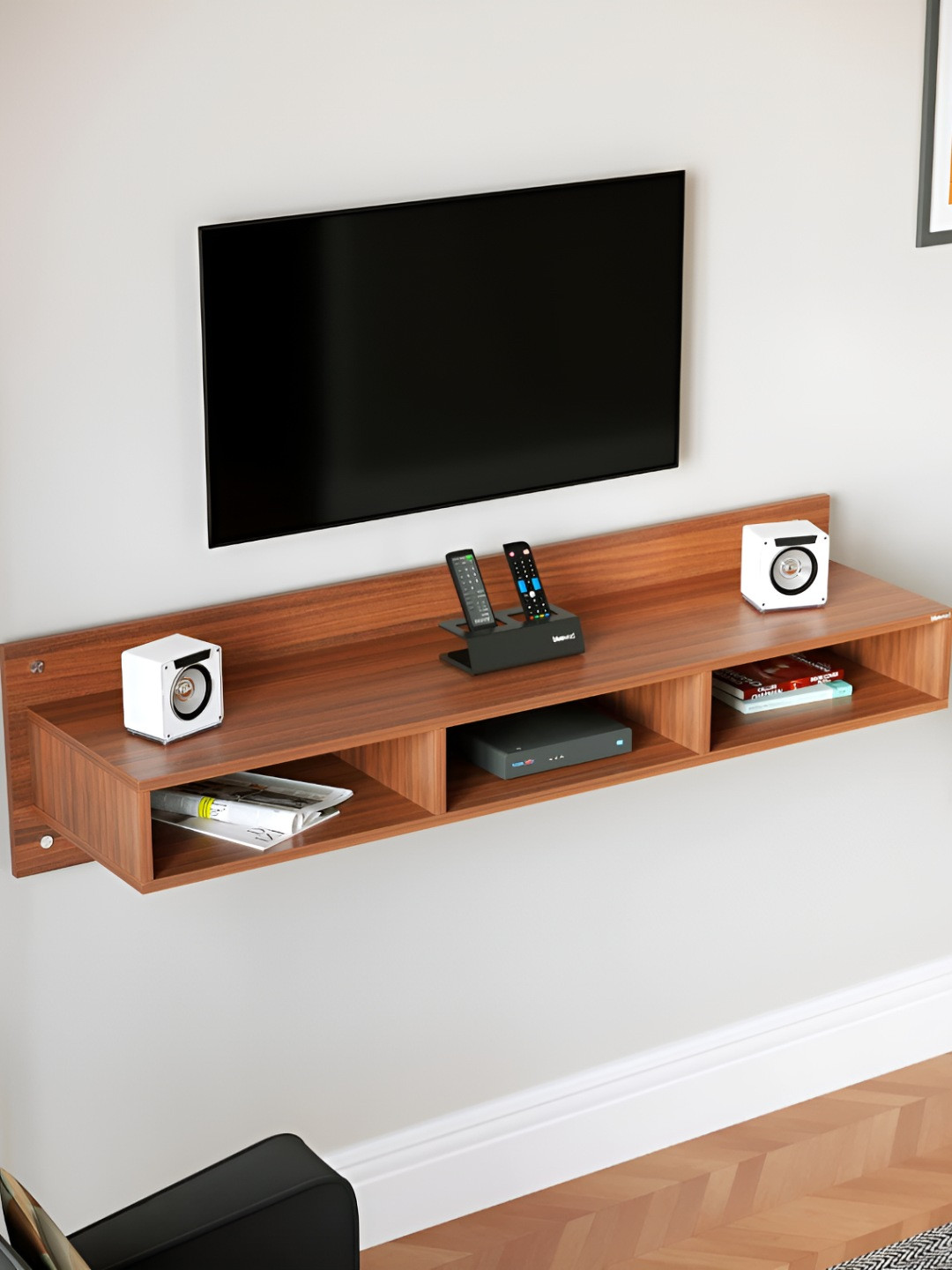 bluewud Brown Engineering Wood Reynold Wall Mount TV Entertainment Unit