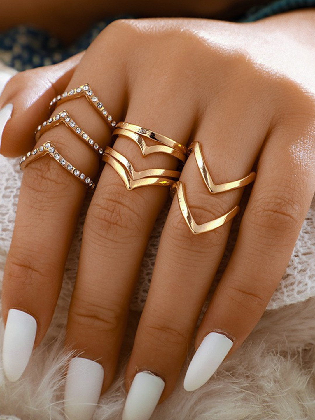 Arzonai New 5-Pcs Geometric Ring Set