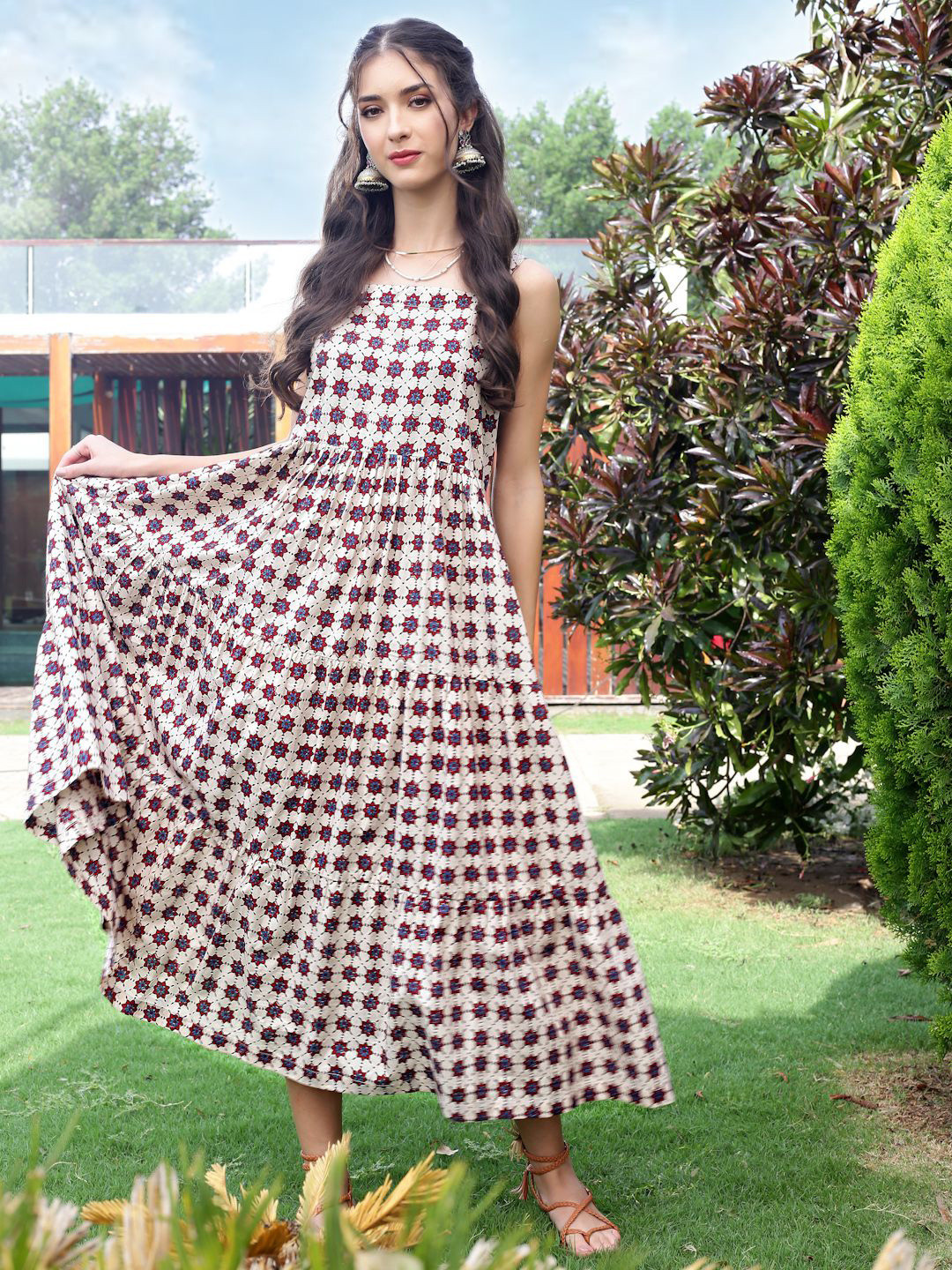 Sera Women Boho Mosaic Indiecore Vibes In Full Swing Magic Midi Dress