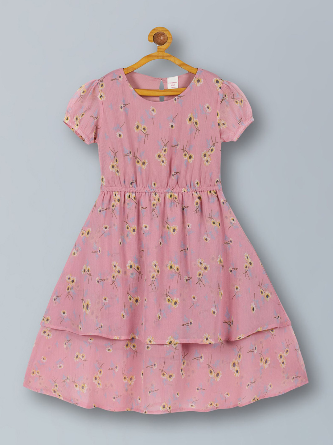 PLUM TREE Girls Printed Puff Sleeve Fit & Flare Dress