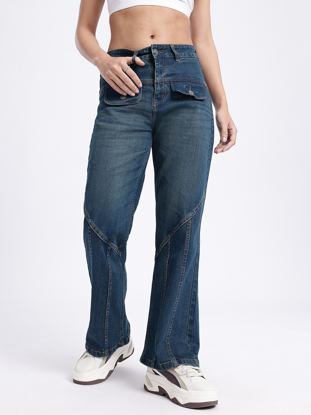 glitchez Women Pocket Pop Paneled Bootcut Jeans