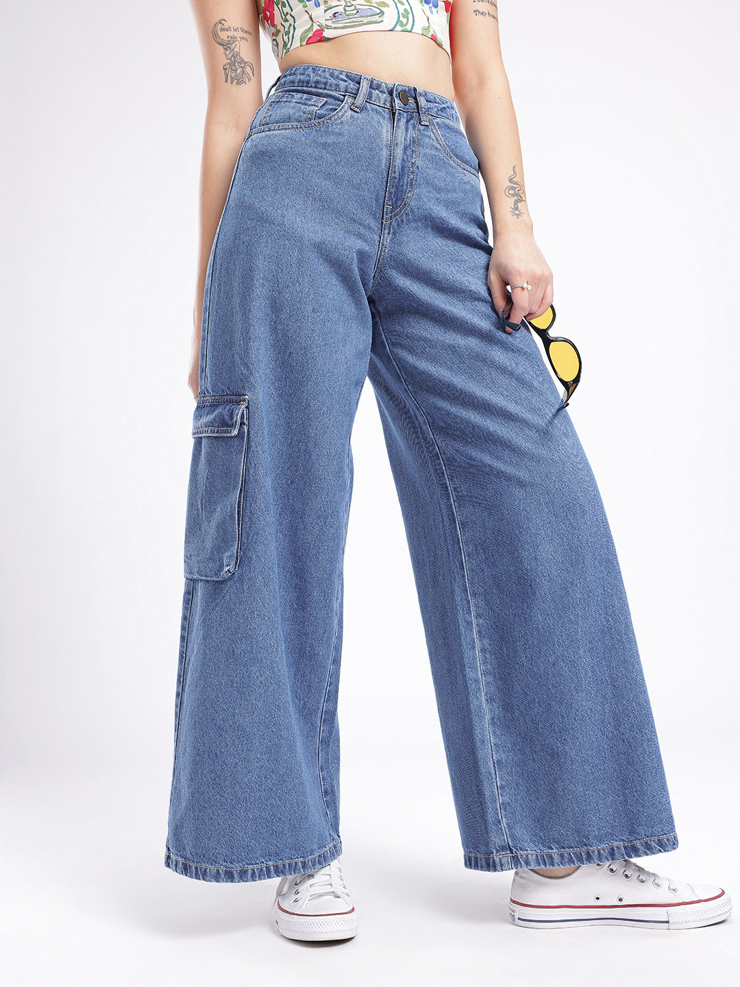 glitchez Women Utility Wide Leg High-Rise Jeans