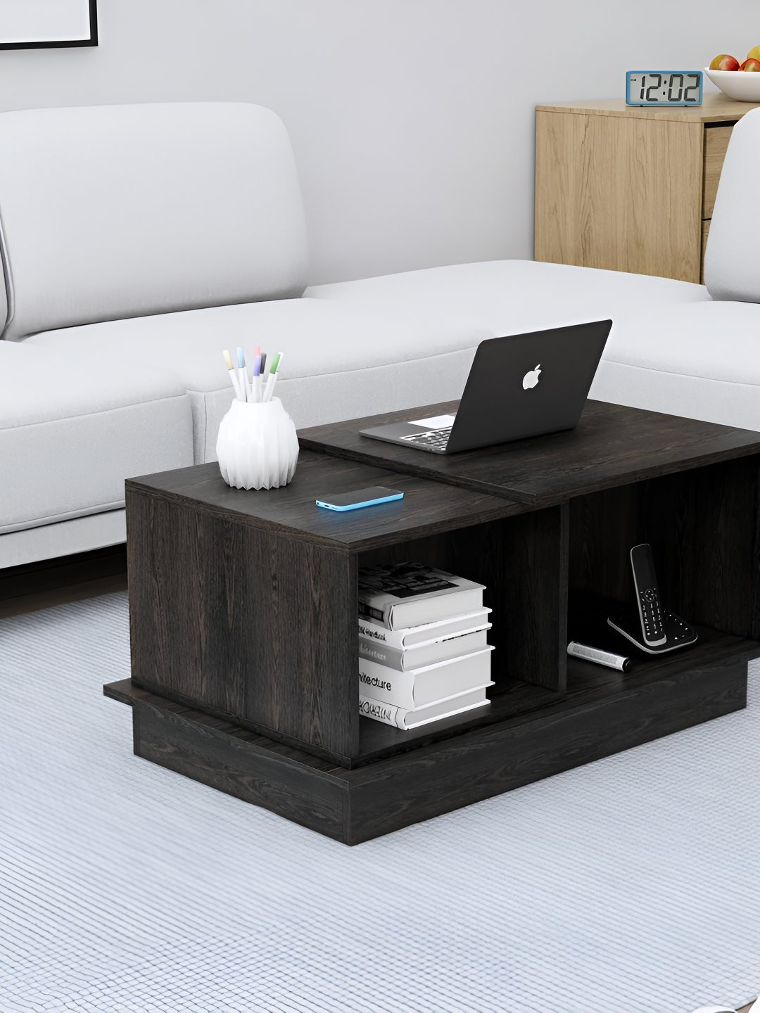 HEXA RED Black Textured Wooden Rectangle Coffee Table