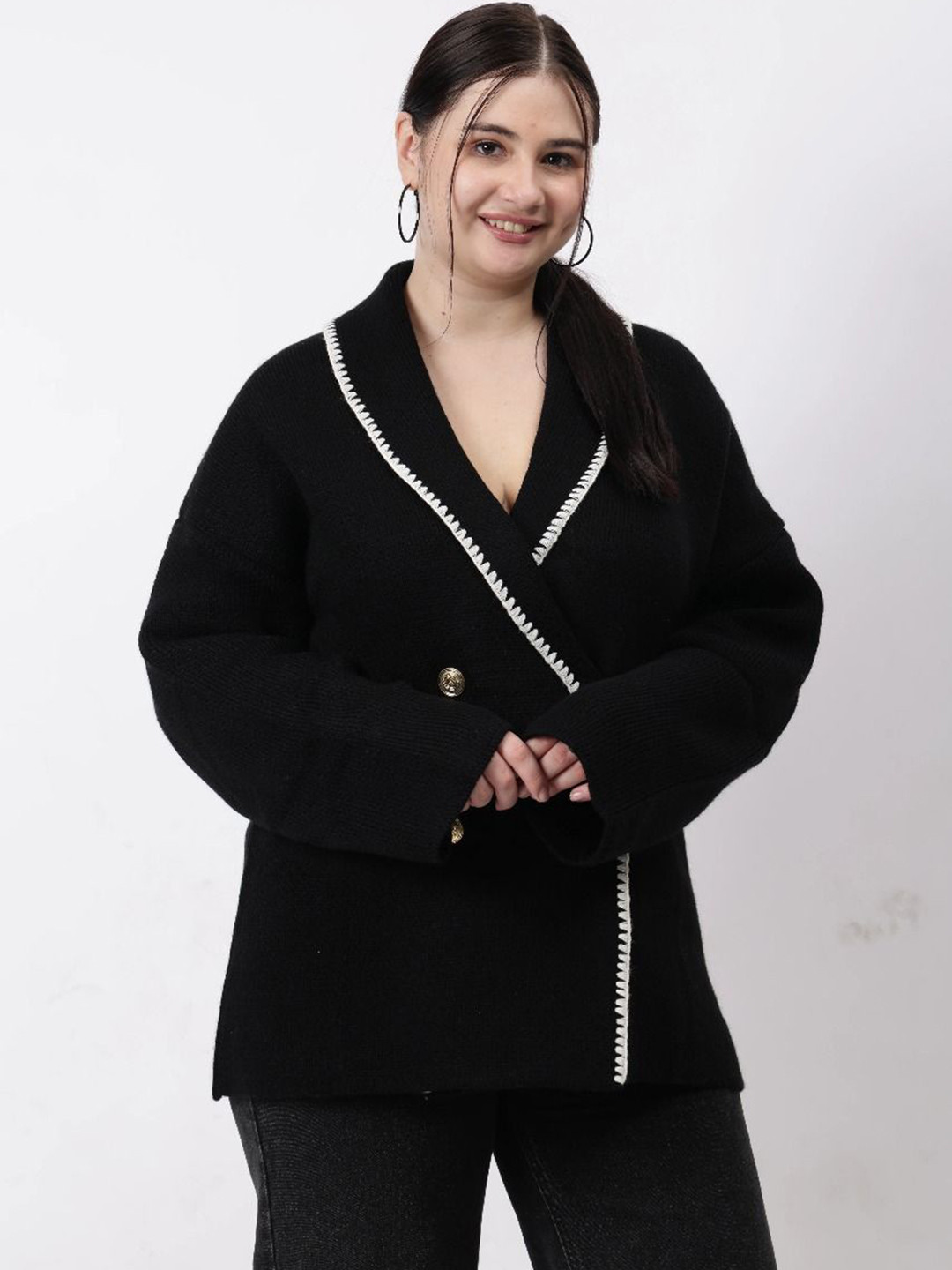 Fashion Gaiia Shawl Collar Neck Double Breasted Oversized Short Coat